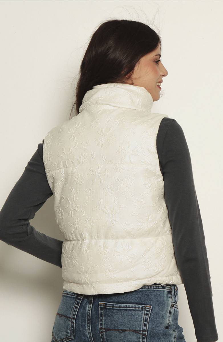 PARKA PUFFER SIN MANGA CON CIERRE EN DELANTERO Y CINTURA AJUSTABLE