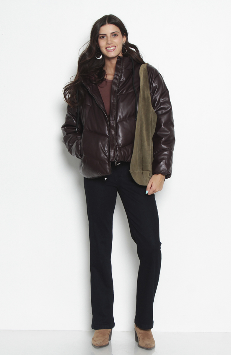 PARKA MANGA LARGA PUFFER PU CON CAPUCHA