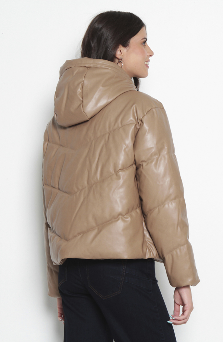 PARKA MANGA LARGA PUFFER PU CON CAPUCHA