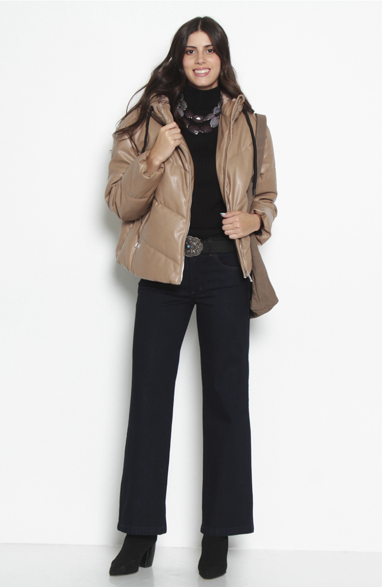 PARKA MANGA LARGA PUFFER PU CON CAPUCHA