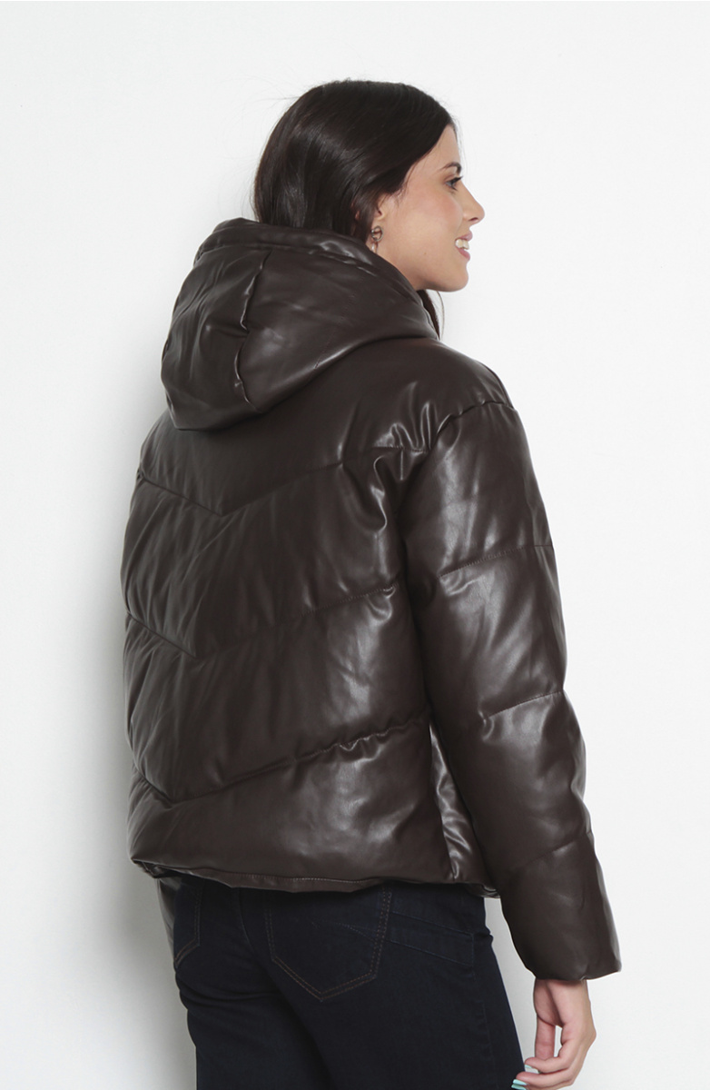 PARKA MANGA LARGA PUFFER PU CON CAPUCHA