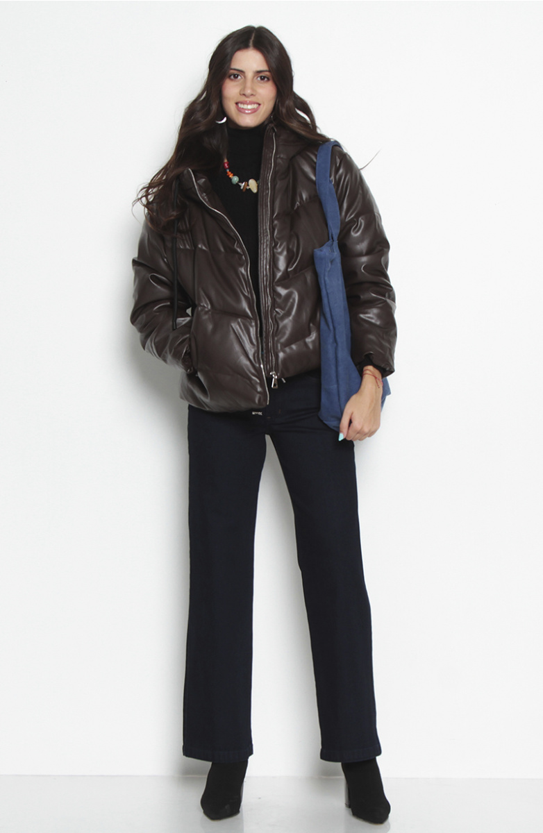 PARKA MANGA LARGA PUFFER PU CON CAPUCHA