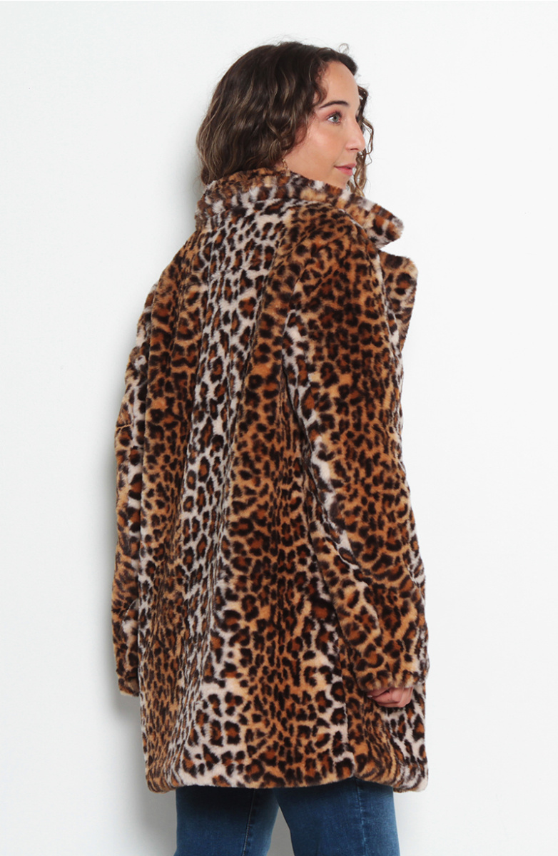 ABRIGO MANGA LARGA DE PIEL SINTETICA ANIMAL PRINT