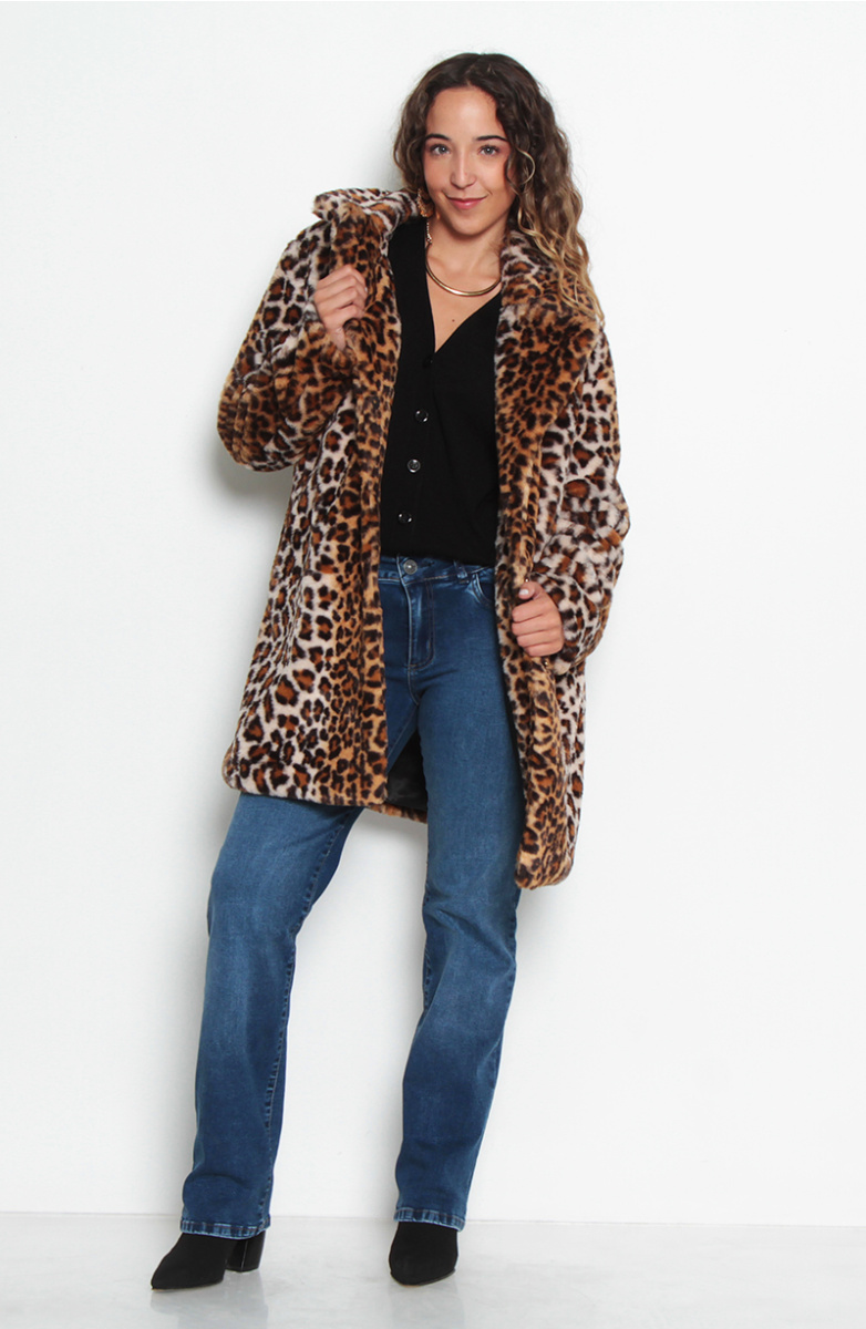 ABRIGO MANGA LARGA DE PIEL SINTETICA ANIMAL PRINT