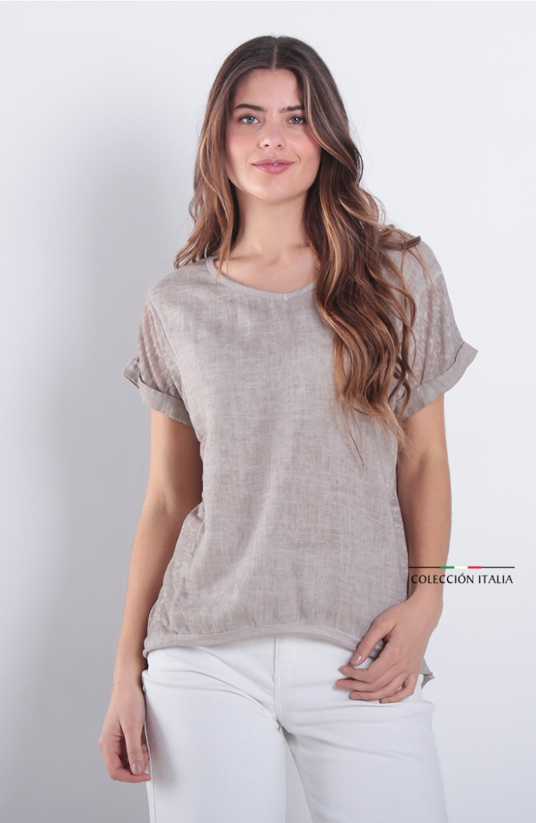 Polera Lino Manga Corta Escote Redondo