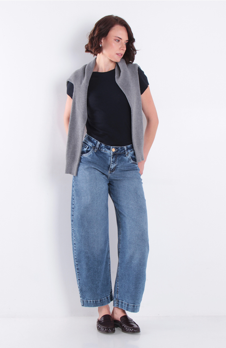 Jeans Balloon Tiro Medio Pretina Basica Un Boton