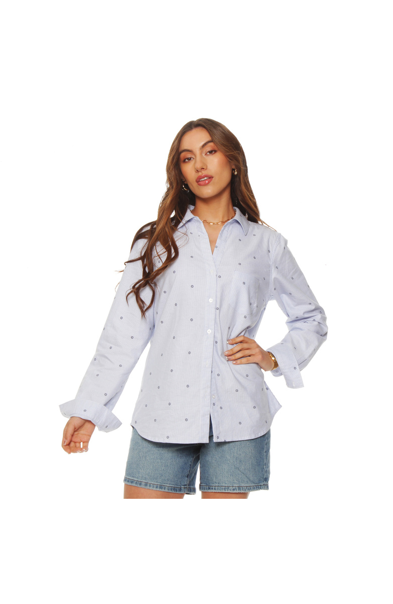 BLUSA MANGA LARGA LISTADA ABOTONADA EN DELANTERO