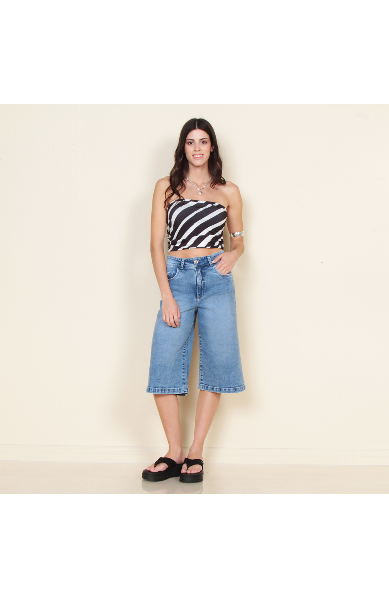 Jort Bermuda Denim Tiro Alto Pretina 1 Boton