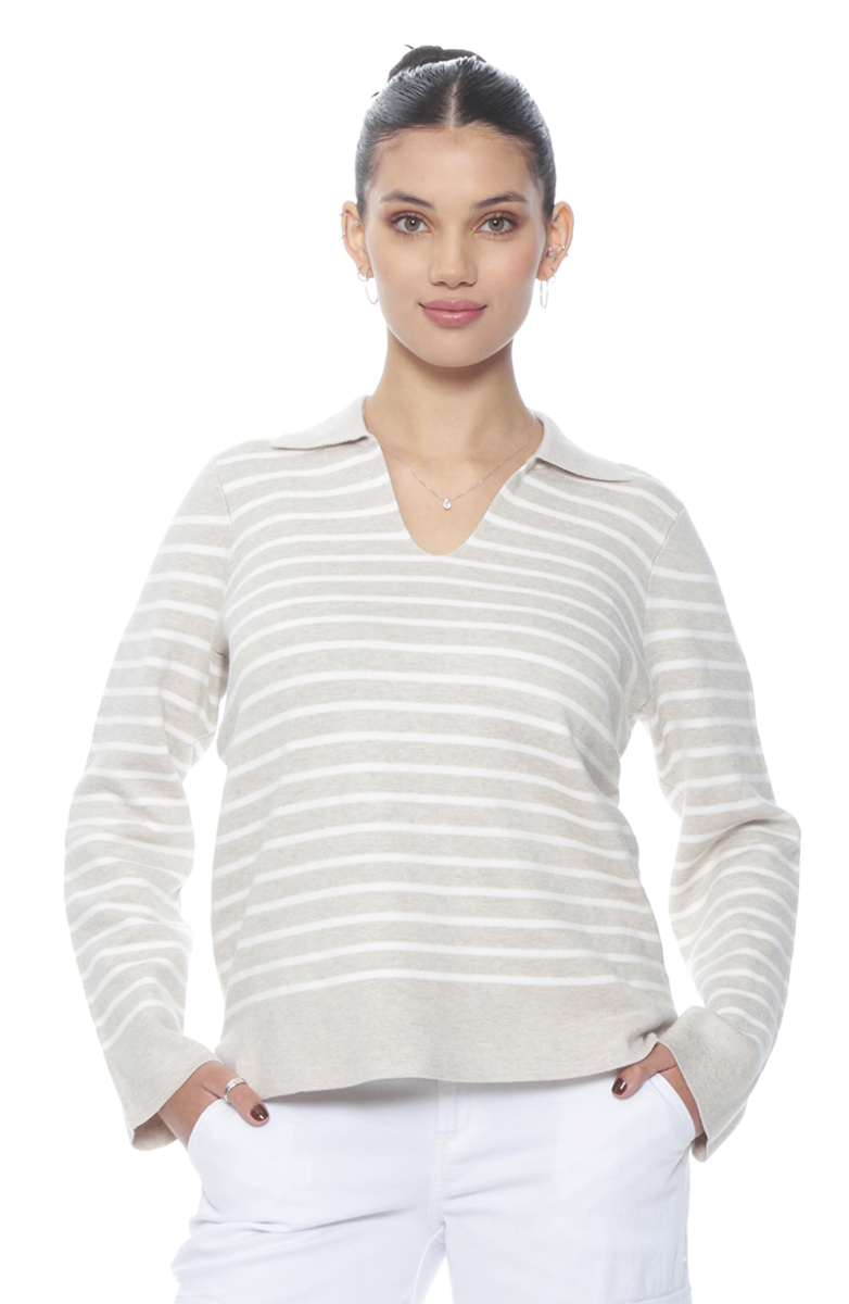 SWEATER MANGA LARGA LISTADO ESCOTE V CON CUELLO
