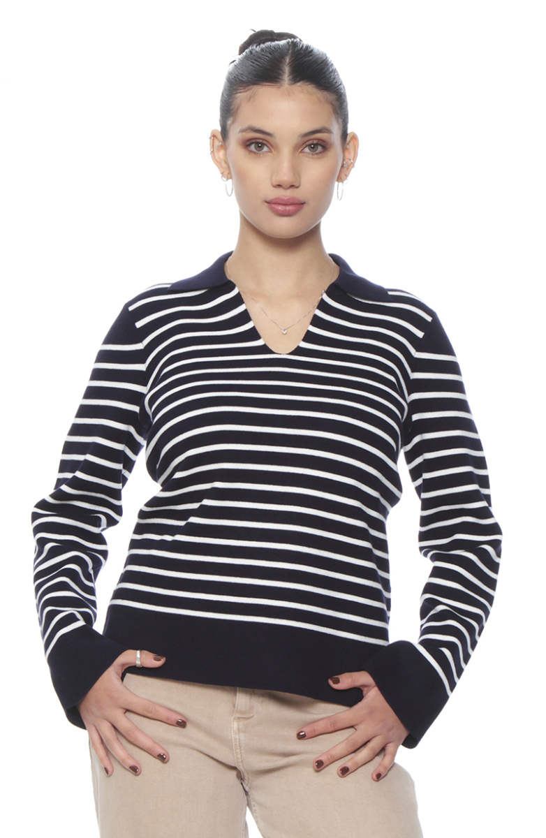 SWEATER MANGA LARGA LISTADO ESCOTE V CON CUELLO