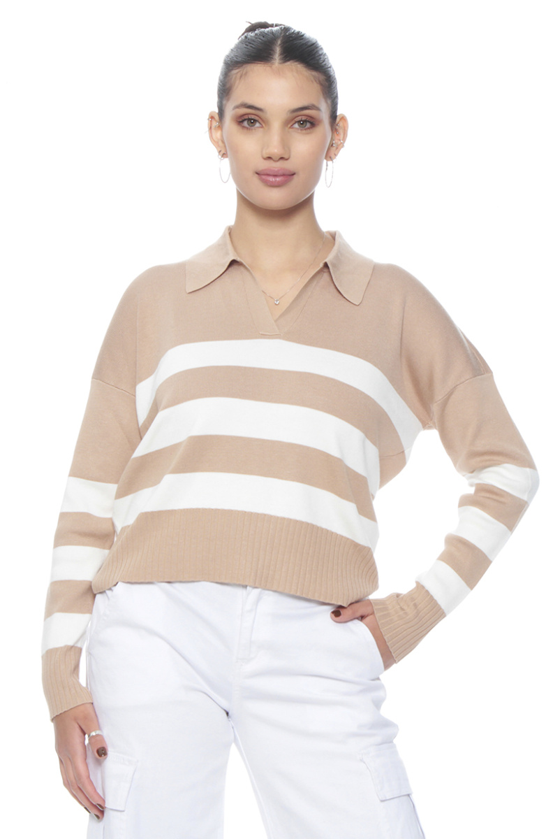 SWEATER MANGA LARGA LISTADO ESCOTE V CON CUELLO