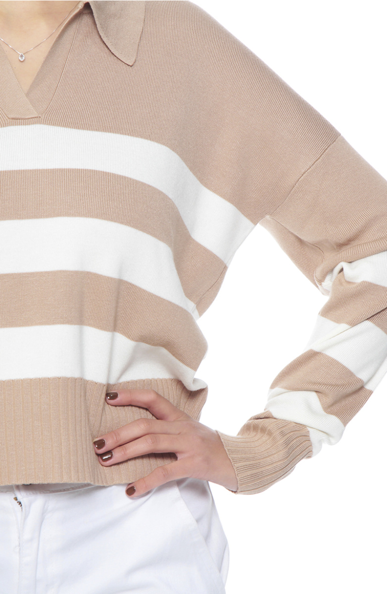 SWEATER MANGA LARGA LISTADO ESCOTE V CON CUELLO