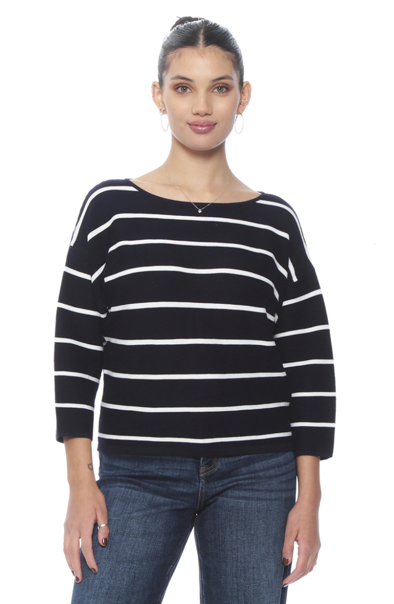 SWEATER MANGA 3/4 LISTADO CUELLO BOTE