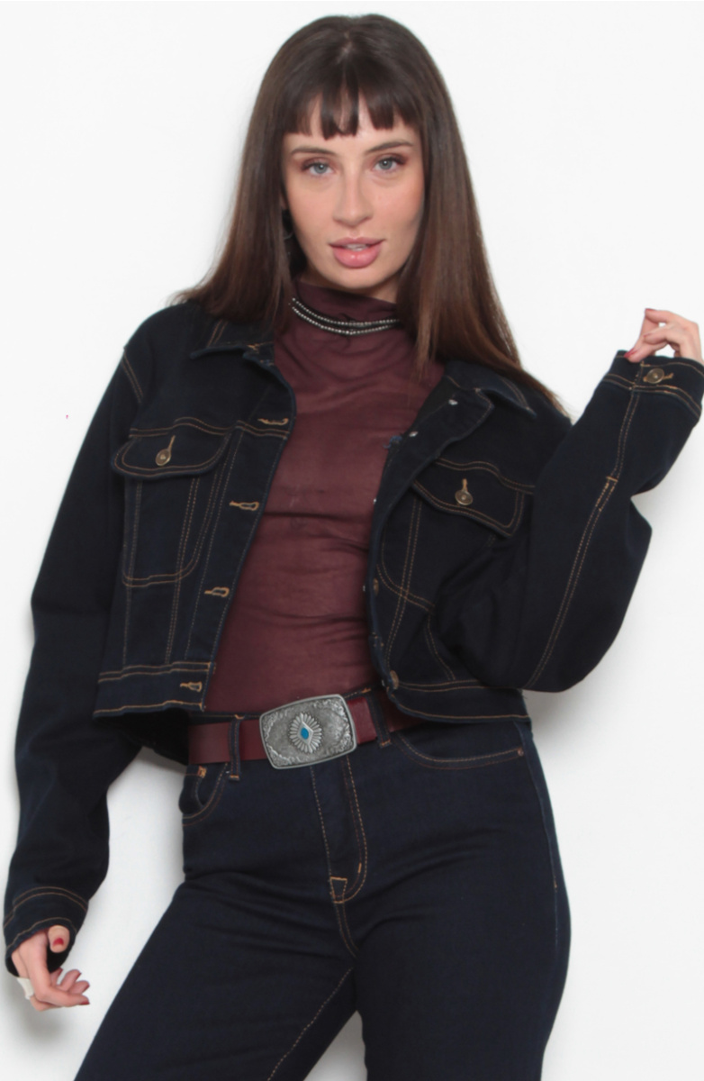 CHAQUETA MANGA LARGA DENIM CON BOLSILLOS