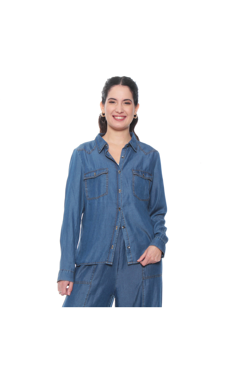 BLUSA MANGA LARGA LYOCELL ABOTONADA EN DELANTERO Y BOLSILLOS