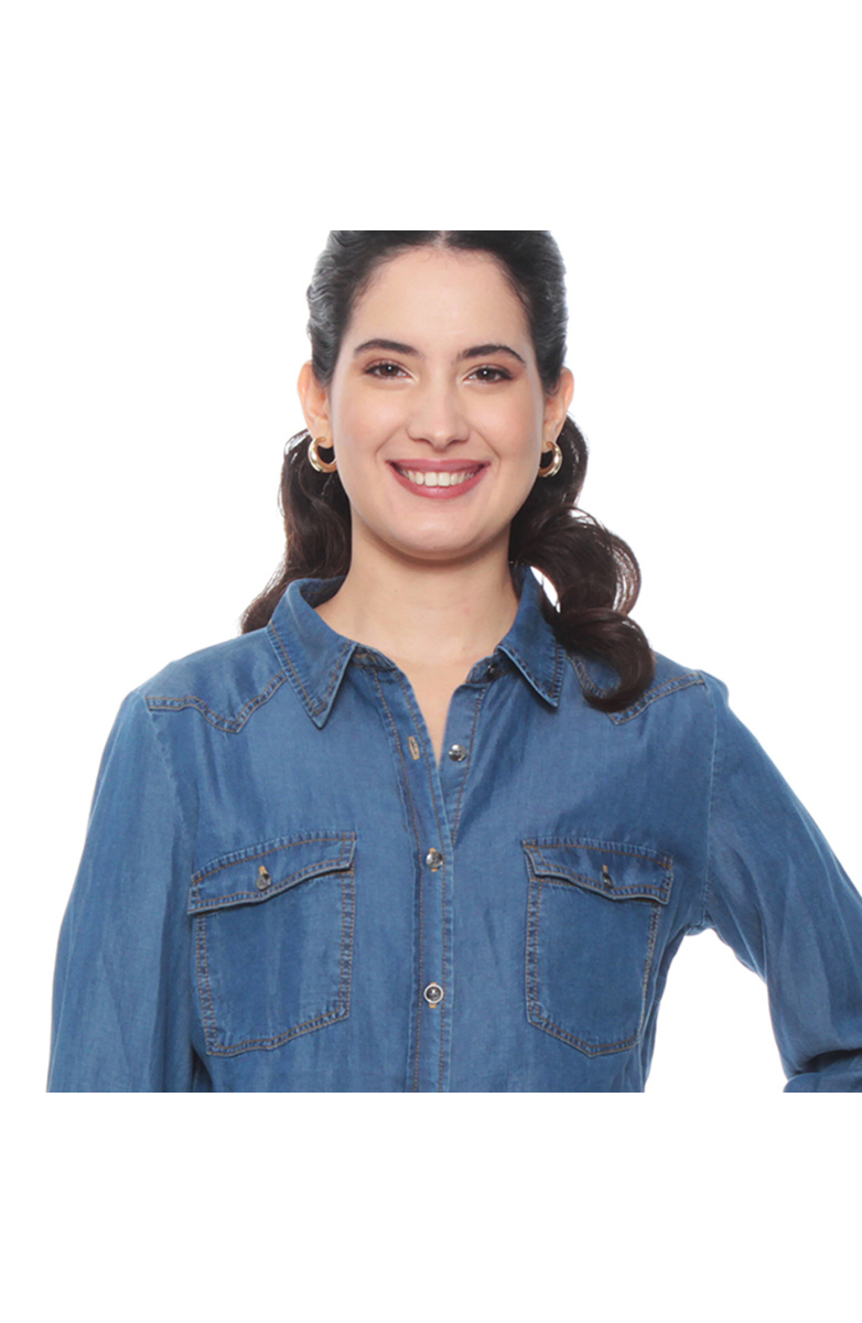 BLUSA MANGA LARGA LYOCELL ABOTONADA EN DELANTERO Y BOLSILLOS