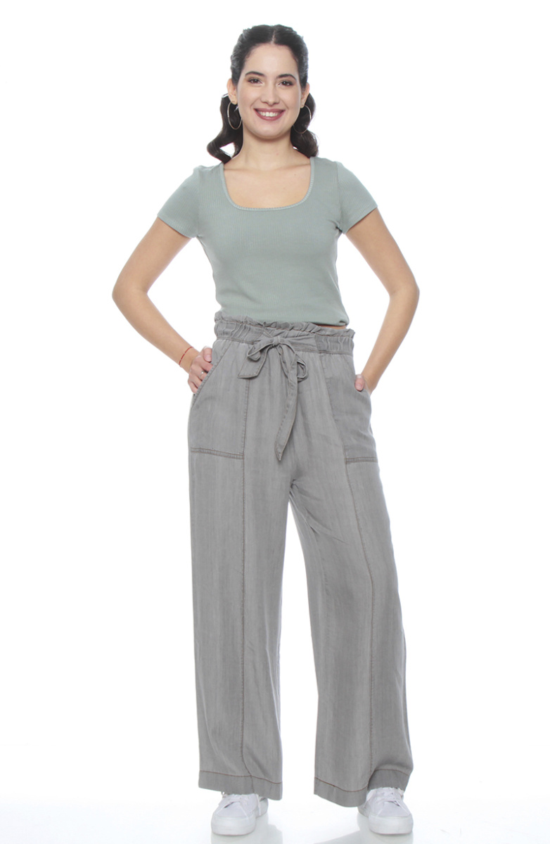 PANTALON LYOCELL WIDE LEG TIRO ALTO PRETINA ELASTICADA CON LAZO
