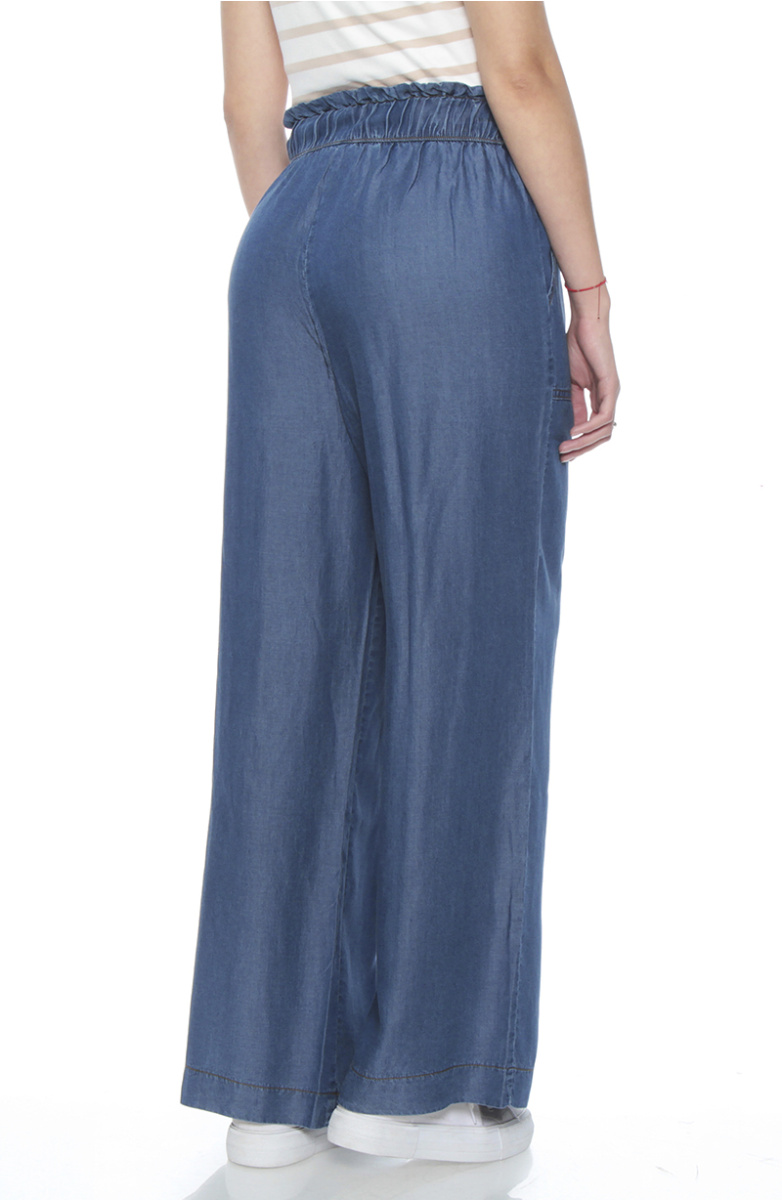 PANTALON LYOCELL WIDE LEG TIRO ALTO PRETINA ELASTICADA CON LAZO