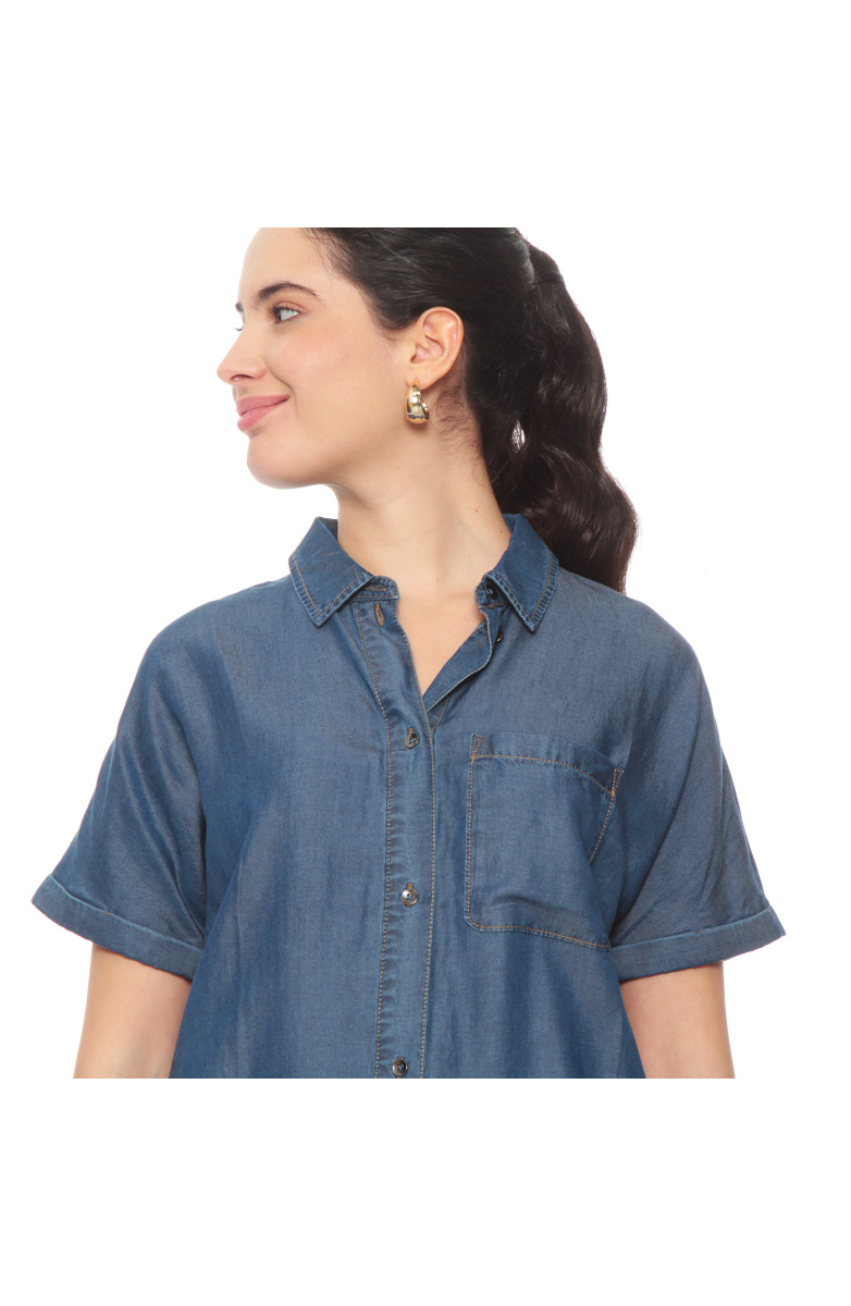 BLUSA LYOCELL ABOTONADA MANGA CORTA CON BOLSILLO