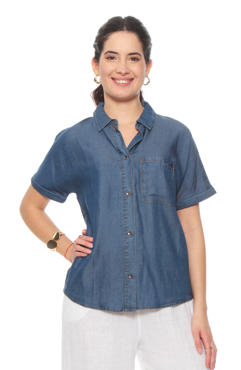 BLUSA LYOCELL ABOTONADA MANGA CORTA CON BOLSILLO