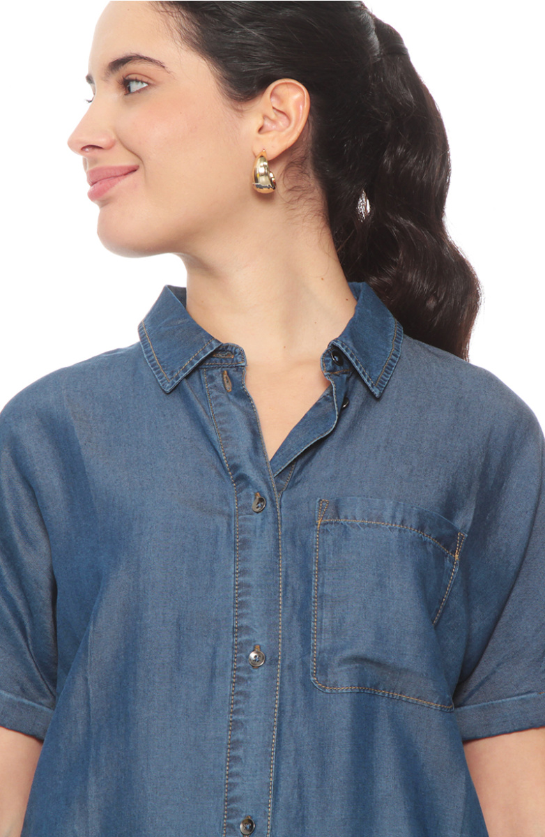BLUSA LYOCELL ABOTONADA MANGA CORTA CON BOLSILLO