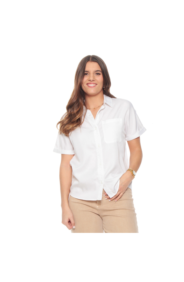 BLUSA MANGA CORTA LYOCELL ABOTONADA EN DELANTERO Y BOLSILLO