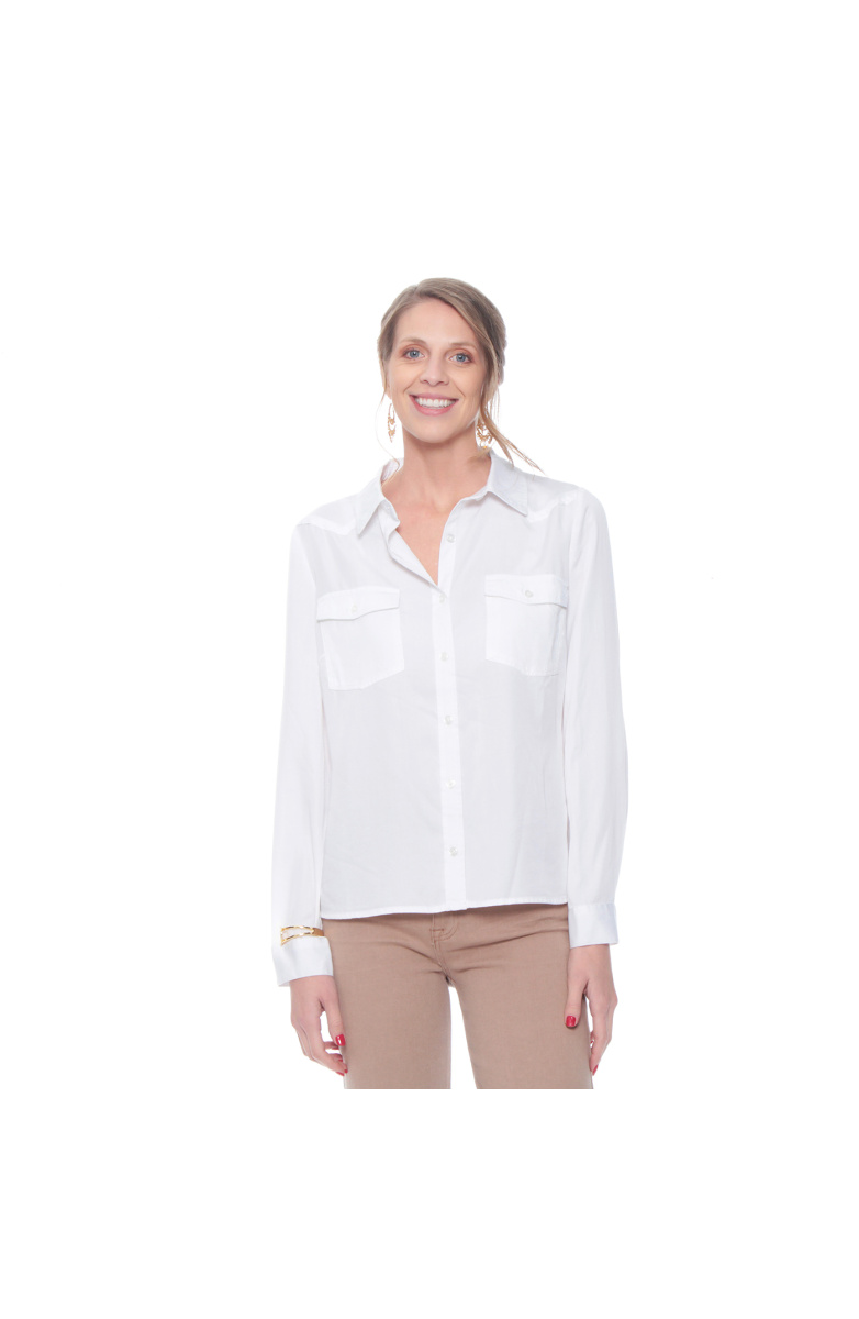 BLUSA MANGA LARGA LYOCELL ABOTONADA EN DELANTERO CON BOLSILLOS