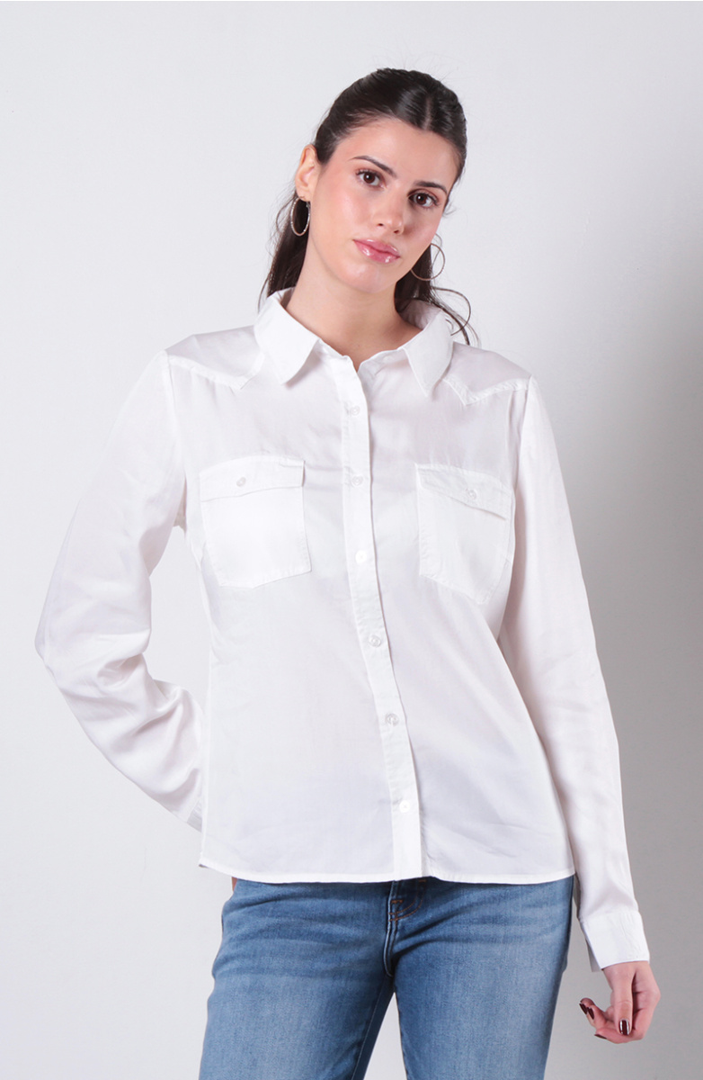 BLUSA MANGA LARGA LYOCELL ABOTONADA EN DELANTERO CON BOLSILLOS