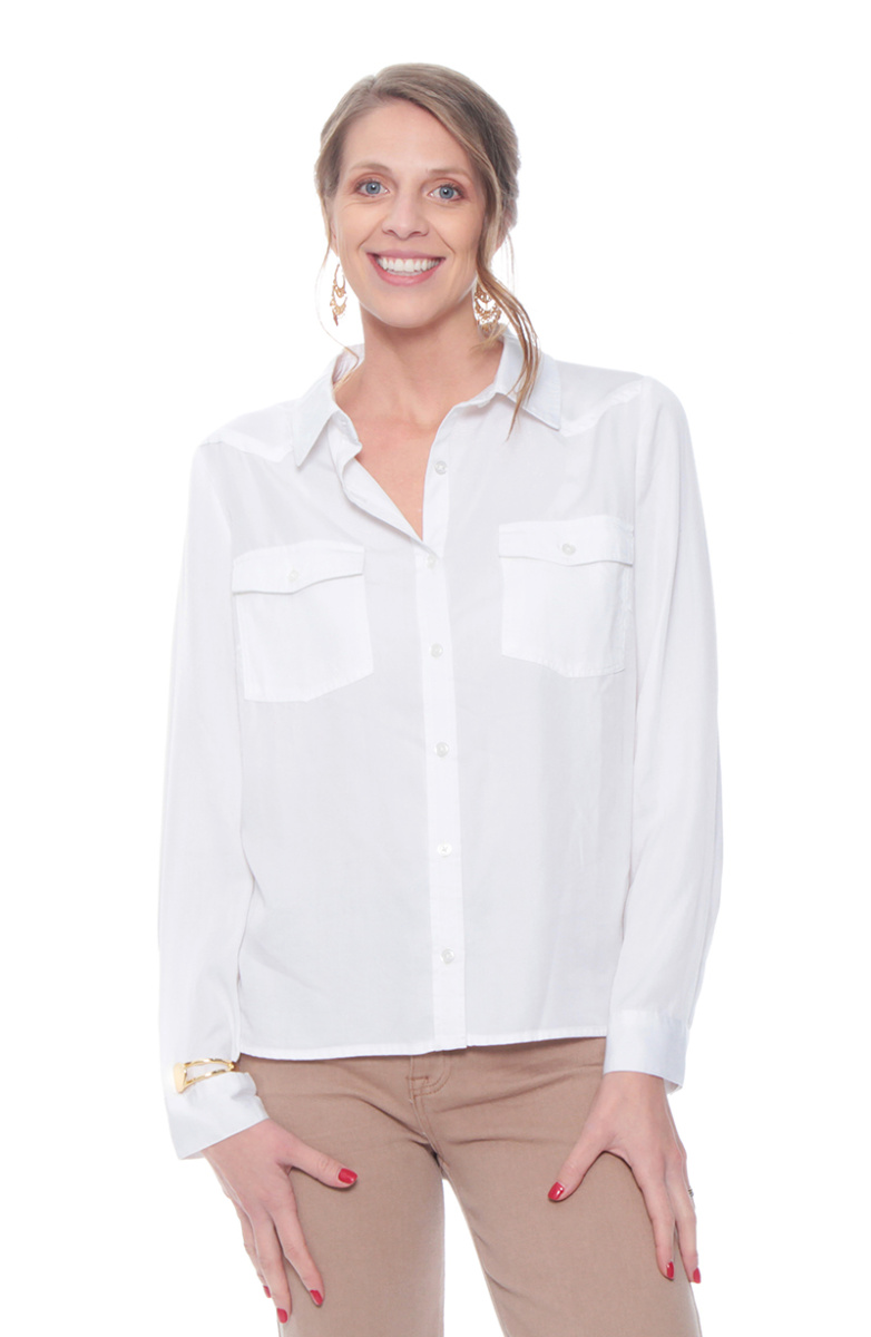 BLUSA MANGA LARGA LYOCELL ABOTONADA EN DELANTERO CON BOLSILLOS