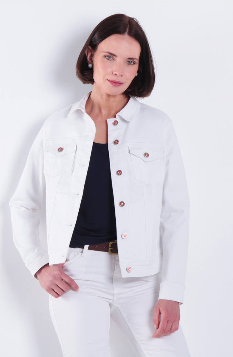 Chaqueta Denim  Basica Manga Larga Abotonada En Delantero Con Bolsillo
