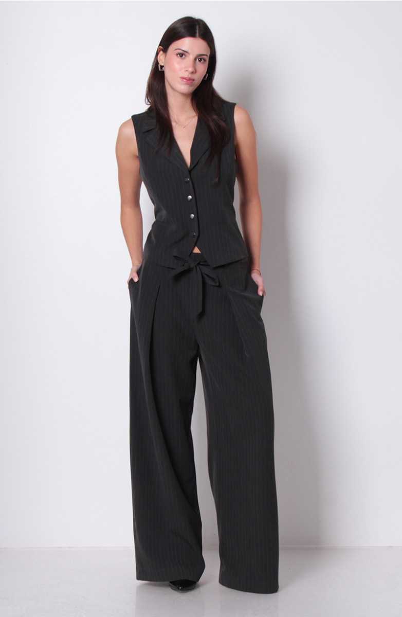 PANTALON WIDE LEG TIRO ALTO PRETINA BASICA CON CINTURON