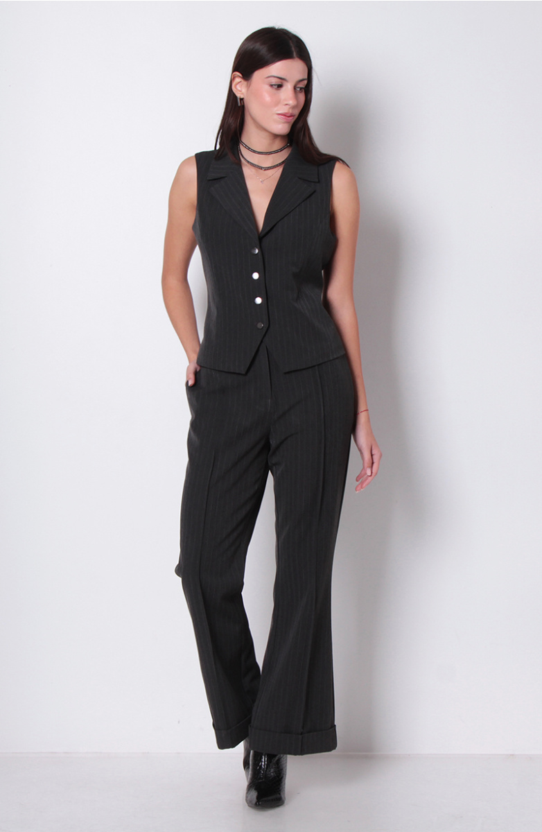 Pantalon Wide Leg Tiro Alto Pretina Basica Con Cinturon