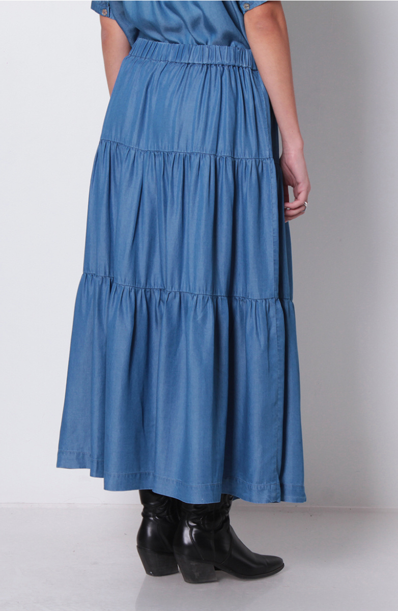 FALDA TENCEL CON CORTES Y CINTURA ELASTICADA