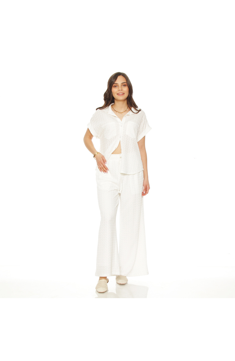 CONJUNTO BLUSA MANGA CORTA COIN BOLSILLO Y PANTALON WIDE LEG TIRO ALTO