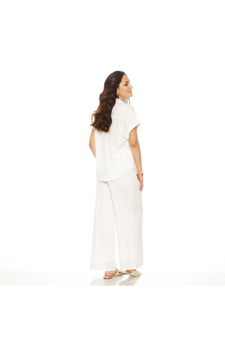 CONJUNTO BLUSA MANGA CORTA COIN BOLSILLO Y PANTALON WIDE LEG TIRO ALTO