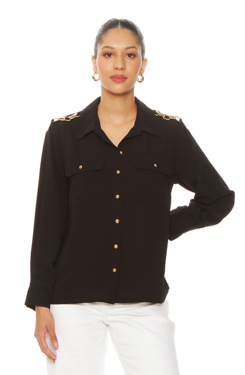BLUSA MANGA LARGA ABOTONADA EN DELANTERO CON BOLSILLO