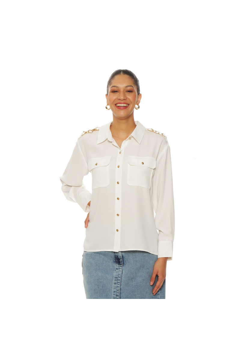 BLUSA MANGA LARGA ABOTONADA EN DELANTERO CON BOLSILLO