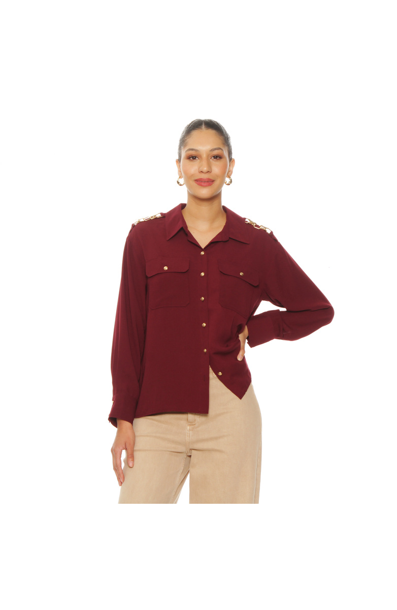BLUSA MANGA LARGA ABOTONADA EN DELANTERO CON BOLSILLO