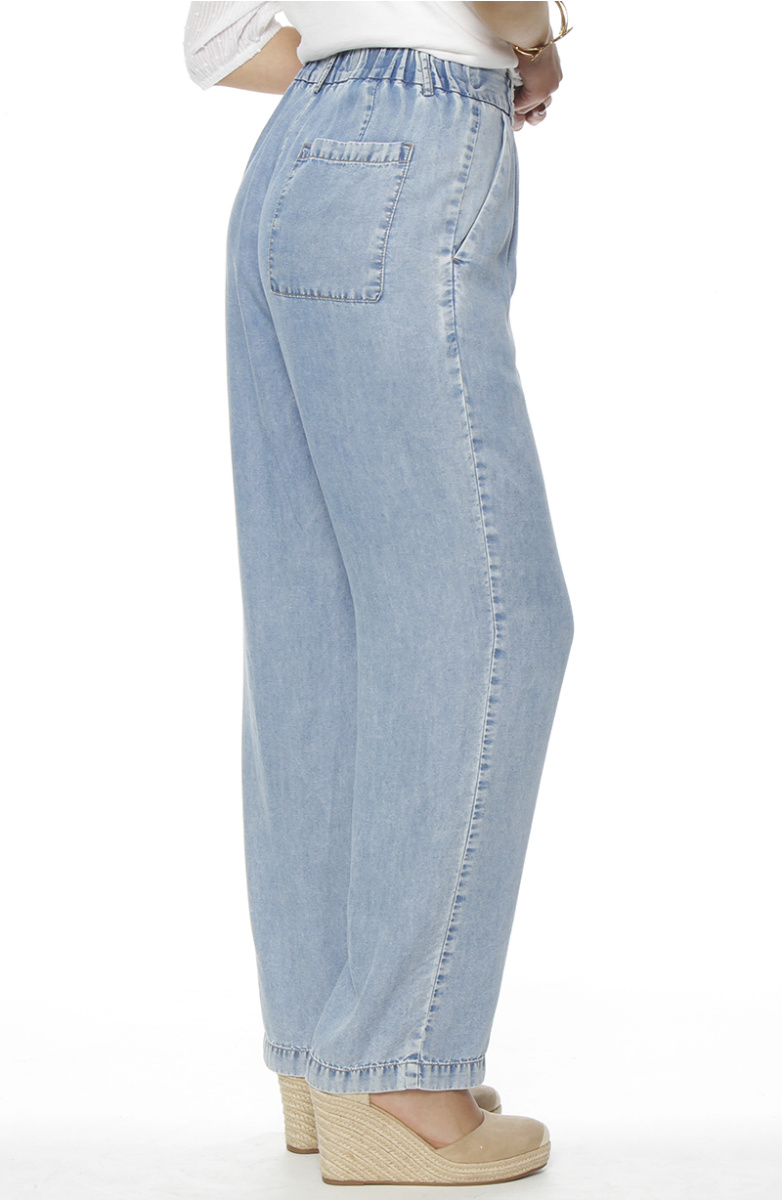 PANTALON TENCEL WIDE LEG TIRO ALTO PRETINA BASICA 1 BOTON
