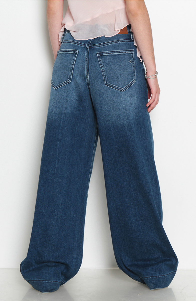JEANS WIDE LEG TIRO ALTO PRETINA BASICA 1 BOTON