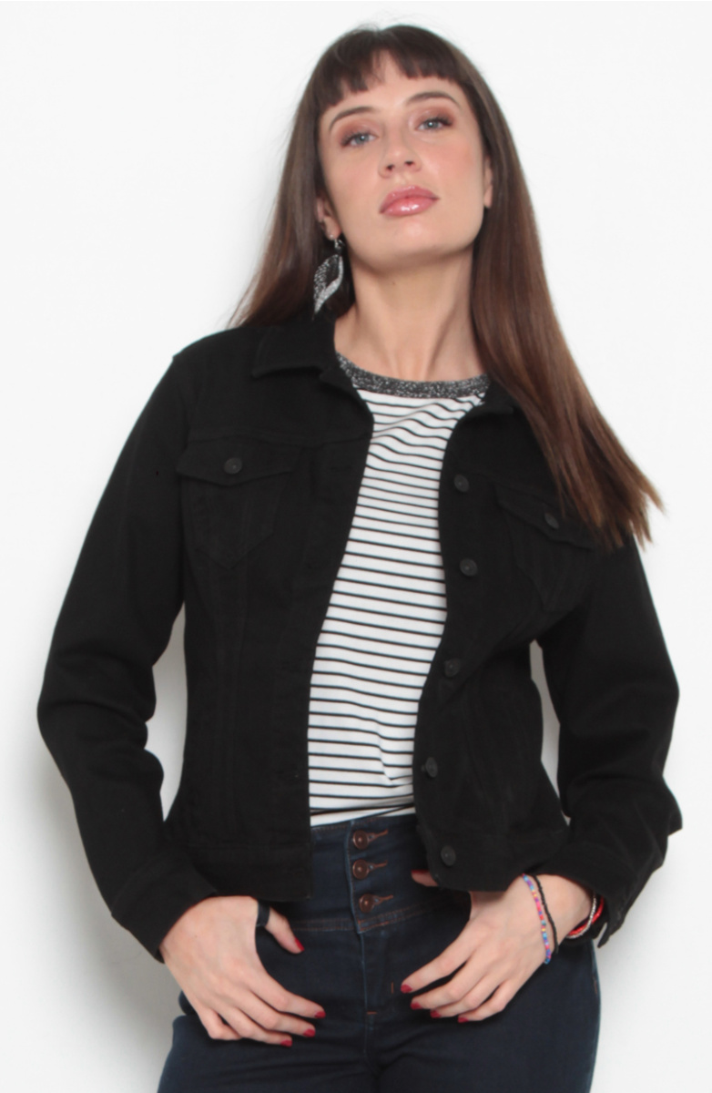 CHAQUETA DENIM MANGA LARGA ABOTONADA EN DELANTERO