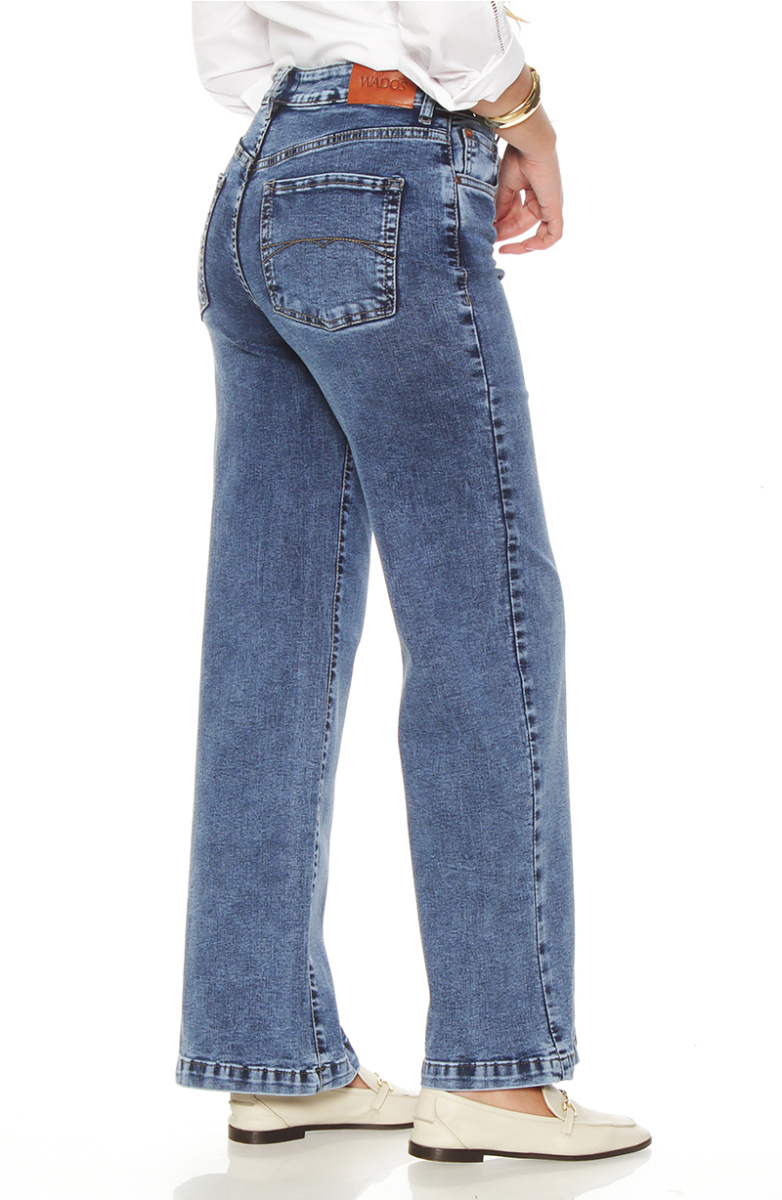 JEANS WIDE LEG TIRO ALTO  PRETINA BASICA 1 BOTON