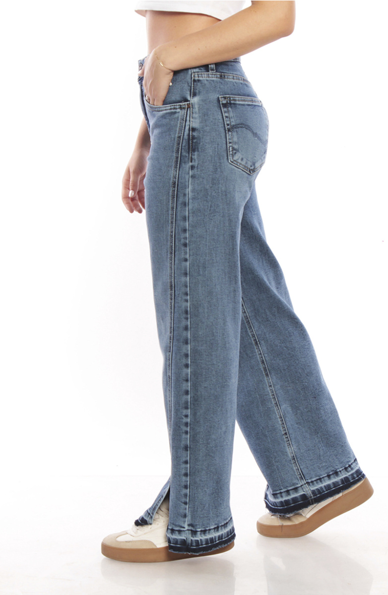 JEANS WIDE LEG TIRO ALTO PRETINA BASICA BASTA DESPEGADA