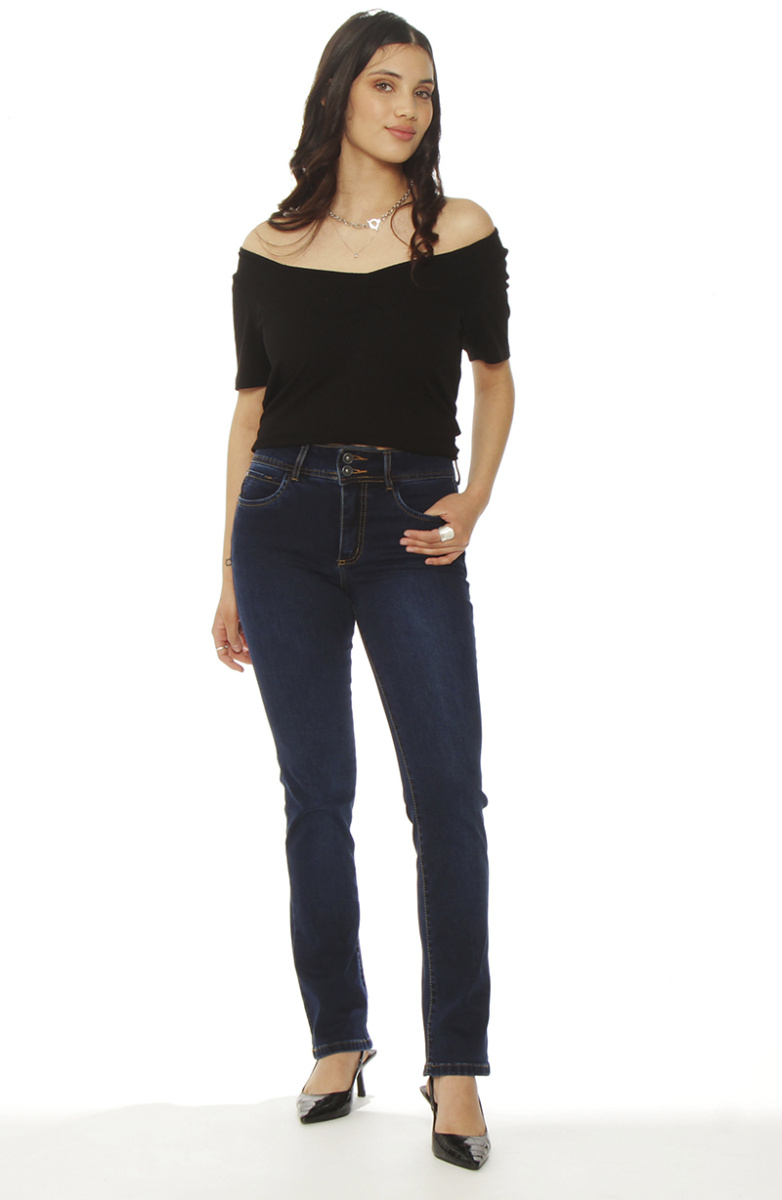 JEANS SLIM TIRO ALTO PUSH UP PRETINA MEDIA 2 BOTONES