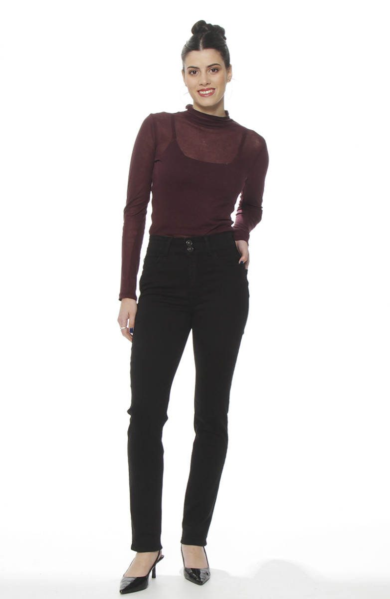 JEANS PITILLO TIRO ALTO PRETINA MEDIA 2 BOTONES PUSH UP