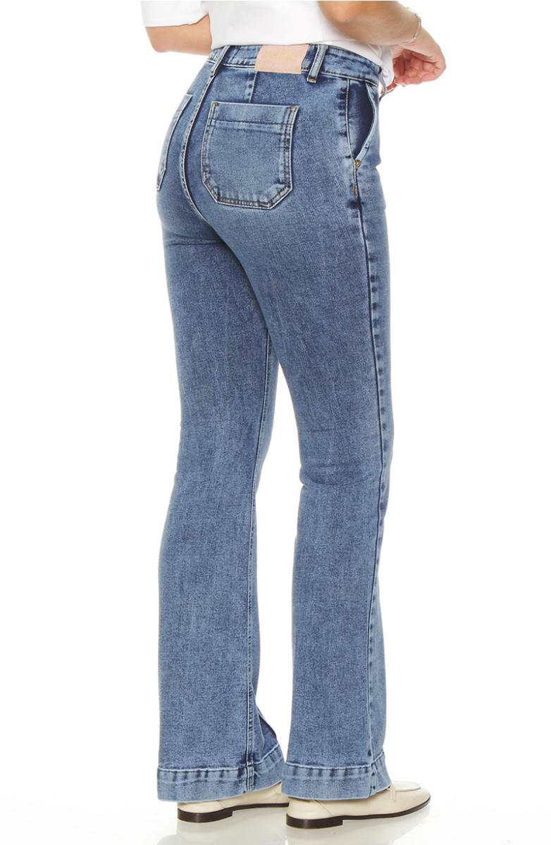 JEANS FLARE ALFORZA TIRO ALTO PRETINA BASICA 1 BOTON