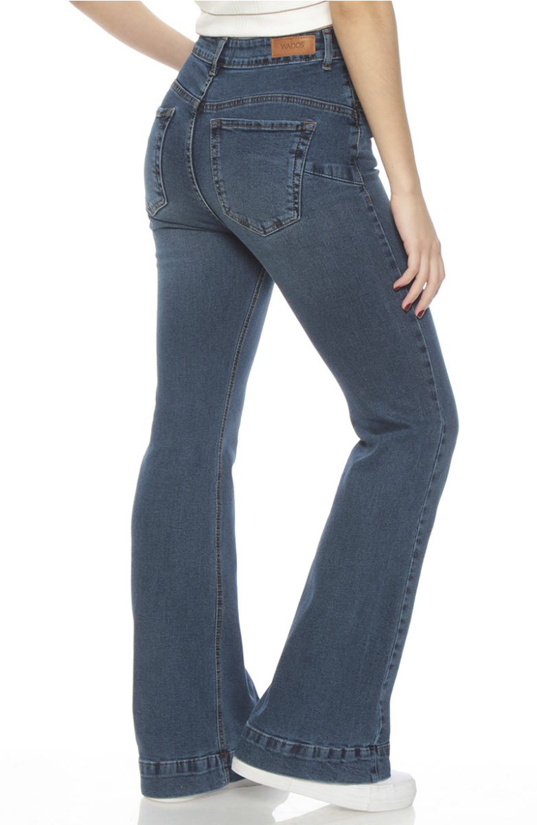 JEANS FLARE TIRO ALTO PRETINA BASICA 1 BOTON