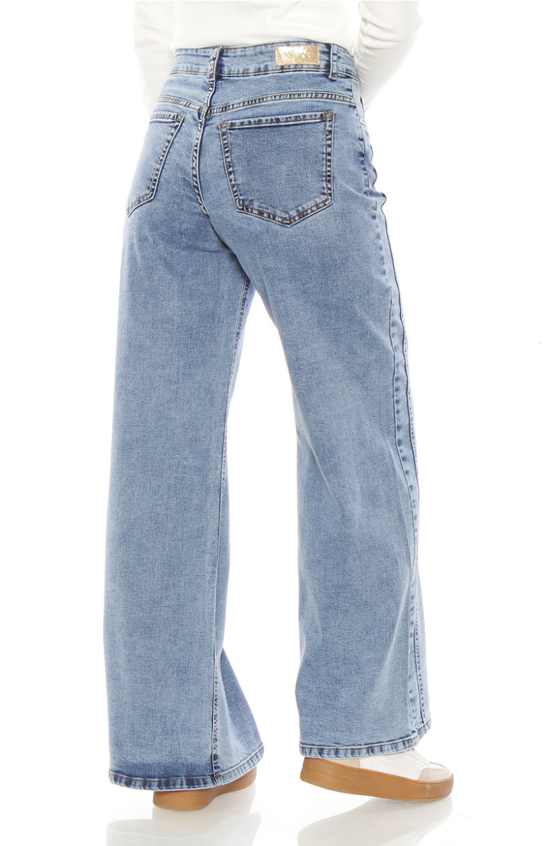 JEANS WIDE LEG TIRO ALTO COSTADILLO PRETINA BASICA 1 BOTON