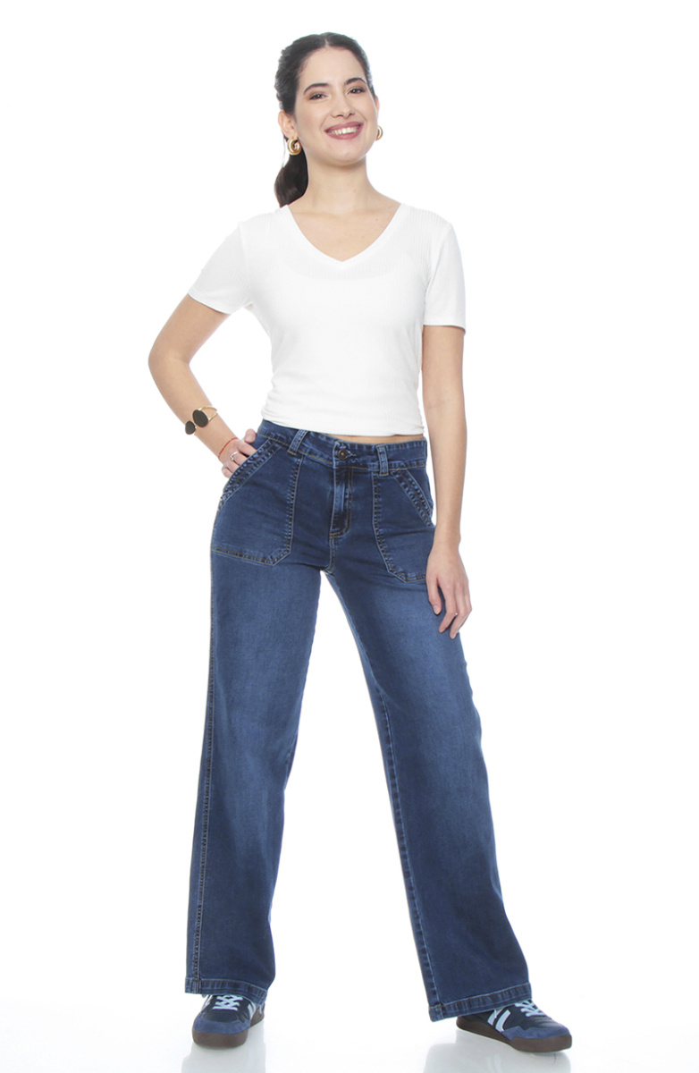 JEANS CARGO RECTO TIRO ALTO PUSH UP PRETINA 1 BOTON