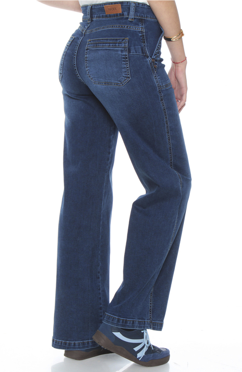 JEANS CARGO RECTO TIRO ALTO PUSH UP PRETINA 1 BOTON